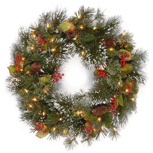 National Tree 24in. Wintry Pine&#40;R&#41; Wreath w/ clear lights - image 