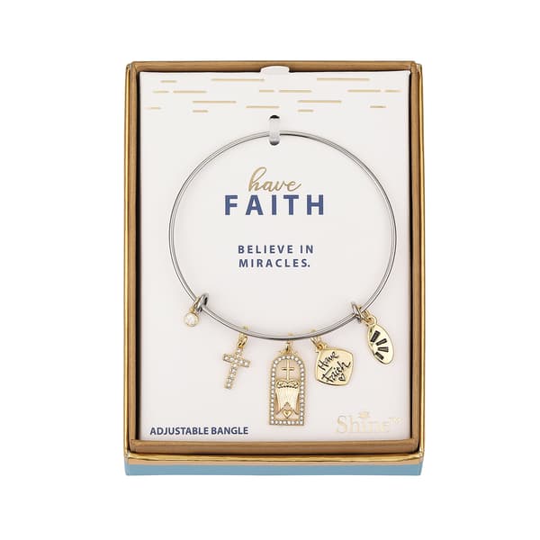 Shine Have Faith Two-Tone Crystal Bezel Bangle Bracelet