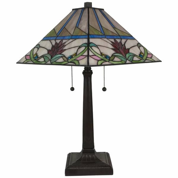 HomeRoots 22in. Floral Stained Glass Candlestick Table Lamp