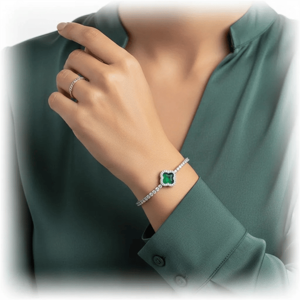 Saffron Green CZ Stone Square Charm Bracelet