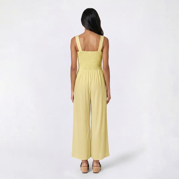 Juniors No Comment Wide Strap Smock Bodice Wide Leg Jumpsuit
