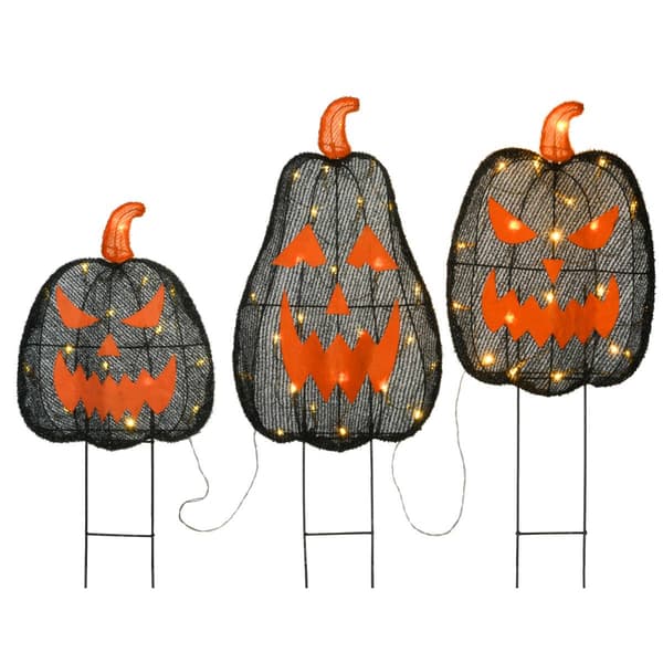 National Tree 35in. Pre-Lit Black Jack-O-Lantern Garden Stakes - image 