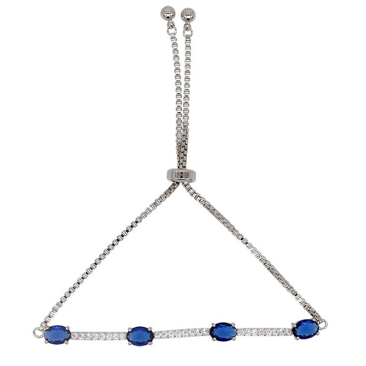 Gianni Argento Silver Lab Sapphire Oval Adjustable Bracelet