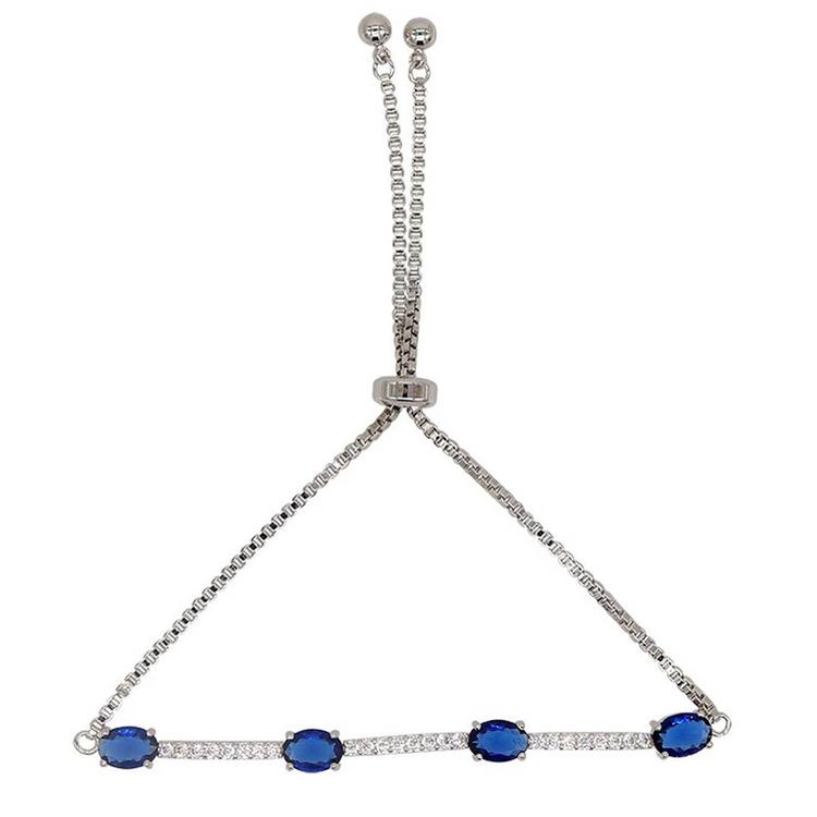 Gianni Argento Silver Lab Sapphire Oval Adjustable Bracelet
