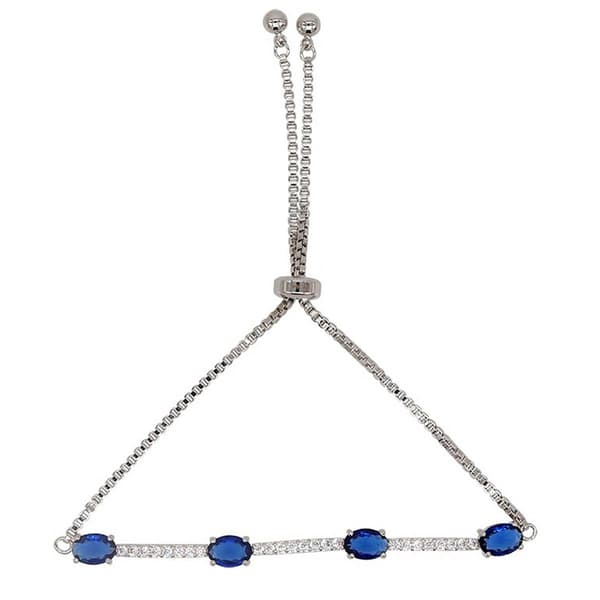 Gianni Argento Silver Lab Sapphire Oval Adjustable Bracelet - image 