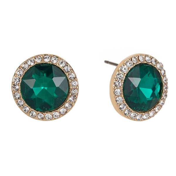 Gloria Vanderbilt Gold-Tone Emerald Crystal Pave Button Earrings - image 