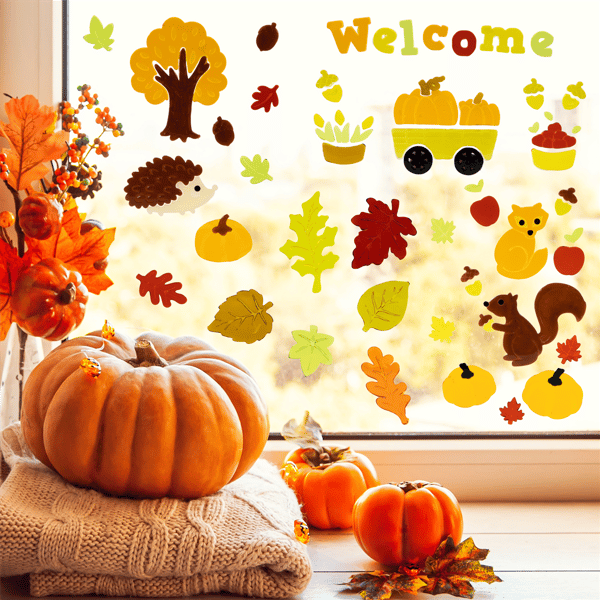Northlight Set of 4 Double Sided Fall Harvest Gel Window Clings
