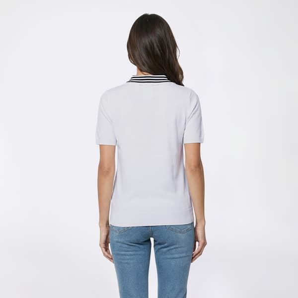 Womens Nautica Short Sleeve Split Neck Sweater With Stripe Collar