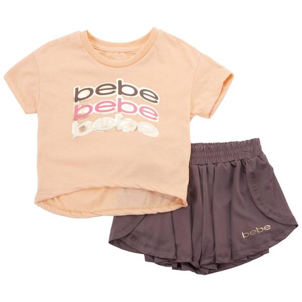 Girls &#40;7-12&#41; Bebe Logo Drop Tail Tee & Butterfly Shorts Set - image 