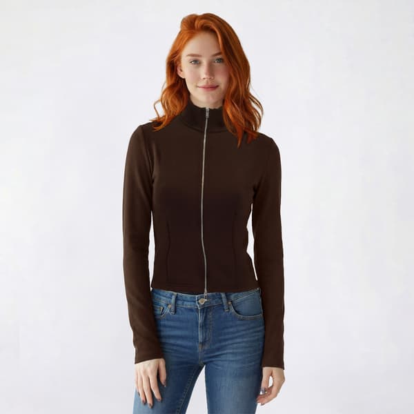 Juniors Soft Air Full Double Zip Mock Neck Jacket