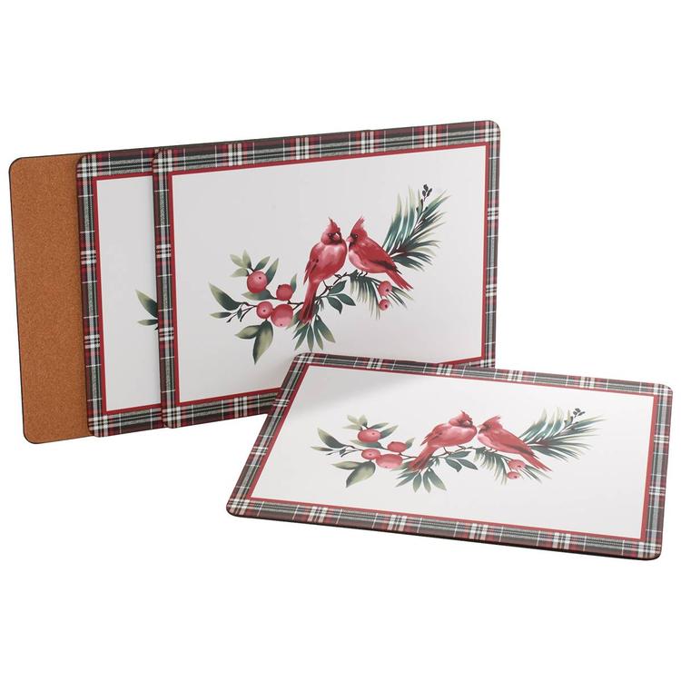 Laura Ashley(R) 4pk. Cork Back Cardinal & Tartan Placemats