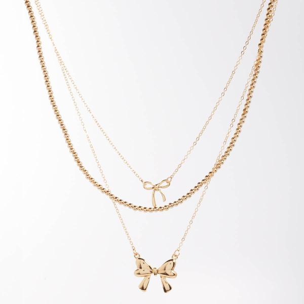Ashley Gold-Tone Layered Chain Necklace with Bow Pendant - image 