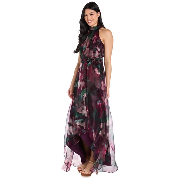Womens R&M Richards Sleeveless Floral Taffeta High Low Dress - image 