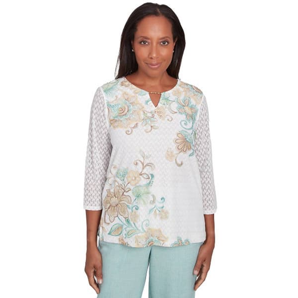 Womens Alfred Dunner Kensington Gardens Scroll Split Neck Top
