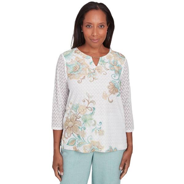 Womens Alfred Dunner Kensington Gardens Scroll Split Neck Top - image 