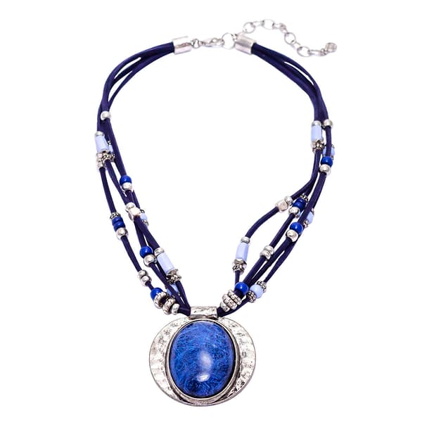 Ruby Rd. Silver-Tone & Blue Cabochon Pendant Necklace - image 