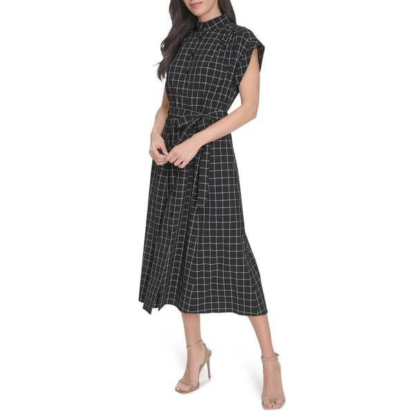 Womens Calvin Klein Short Sleeve Commuter Windowpane Shirtdress