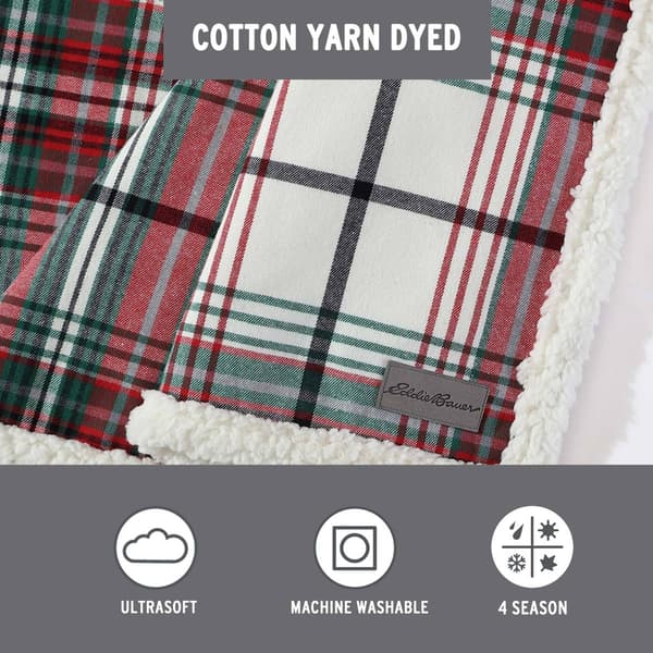 Eddie Bauer Montlake Plaid Cotton Reversible Sherpa Throw