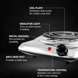 Ovente Electric Single Coil Burner Hot Plate Cooktop - Silver