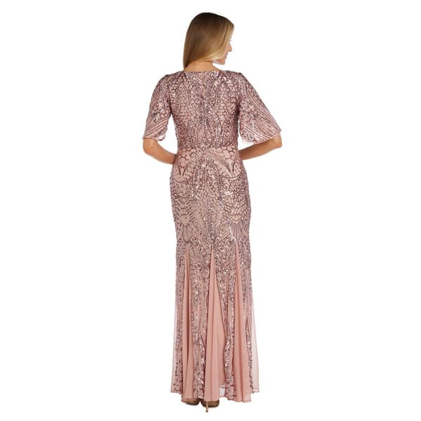 Petite R&M Richards 3/4 Flutter Sleeve Sequin Maxi Dress