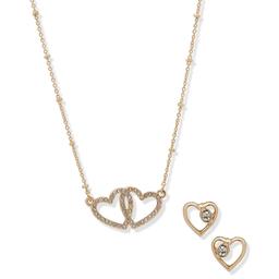Nine West Gold-Tone Crystal Pave Heart Necklace & Earrings Set