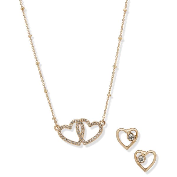 Nine West Gold-Tone Crystal Pave Heart Necklace & Earrings Set - image 