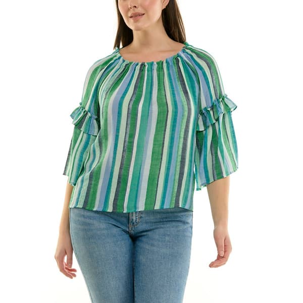 Womens Zac & Rachel 3Q Ruffle Sleeve Blouse - Ballad Blue - image 