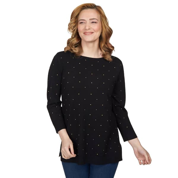 Womens Ruby Rd. Teal Appeal Boat Neck Embellished Tunic Sweater - image 