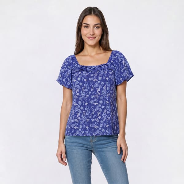 Womens Absolutely Famous Ditsy Floral Ruffle Neck Blouse - image 