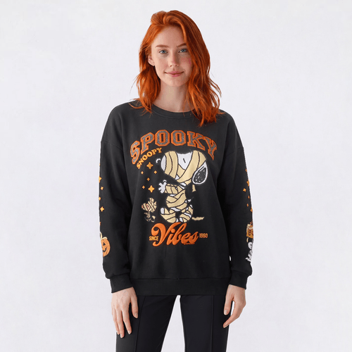 Juniors Peanuts(tm) Spooky Snoopy Glitter Puff Print Fleece Pullover - image 