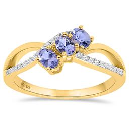 Gemstone Classics(tm) Oval Shape Tanzanite/White Topaz 3-Stone Ring