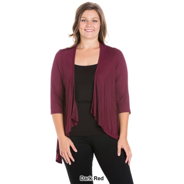 Plus Size 24/7 Comfort Apparel Elbow Sleeve Open Cardigan