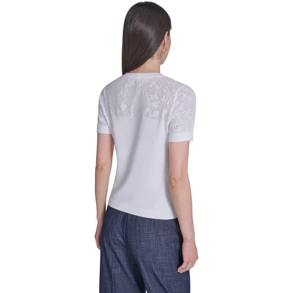 Womens Tommy Hilfiger Short Sleeve Floral Pointelle Sweater