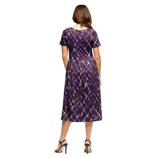 Women 24/7 Comfort Apparel Purple Pleated Flare Midi Pocket Dress
