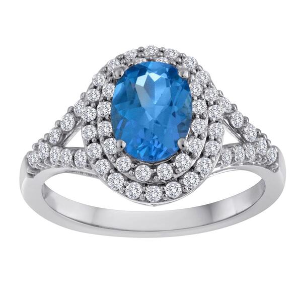 Gemstone Classics&#40;tm&#41; Sterling Silver Topaz & Sapphire Halo Ring - image 