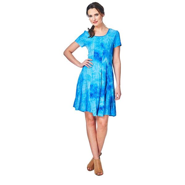 Womens Sami & Jo Short Sleeve Tie Dye Seamed Flare Shift Dress - image 
