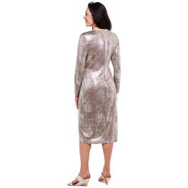 Womens Connected Apparel Long Sleeve Twist V-Neck Metallic Dress