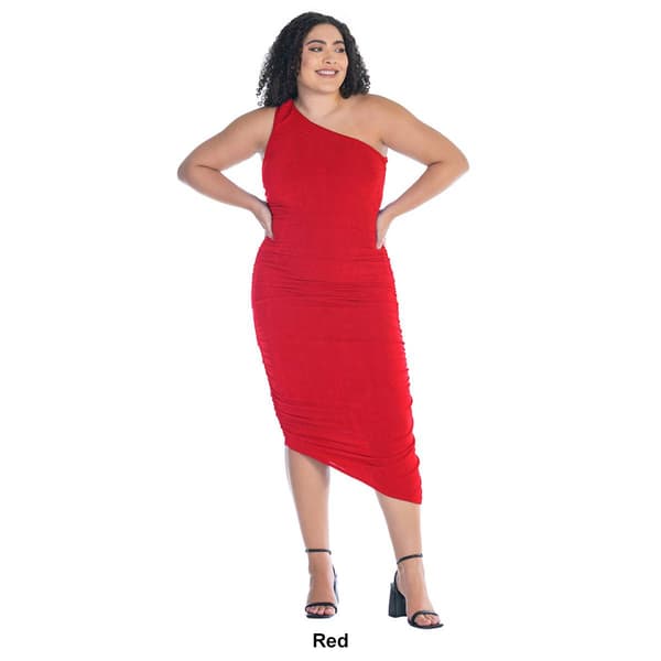 Plus Size 24/7 Comfort Apparel One Shoulder Ruched Bodycon Dress