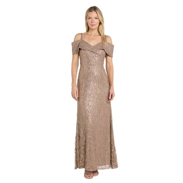 Womens R&M Richards Portrait Colloar Sequin Lace Gown