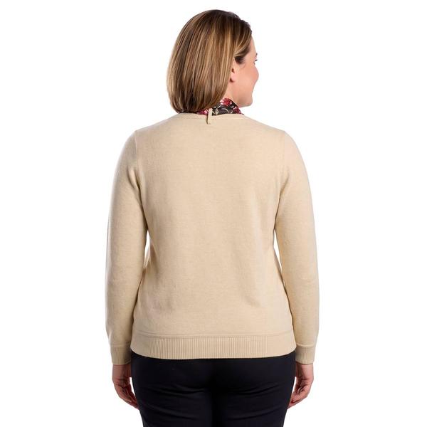 Plus Size Emily Daniels Long Sleeve Solid Hacci Tie Neck Sweater