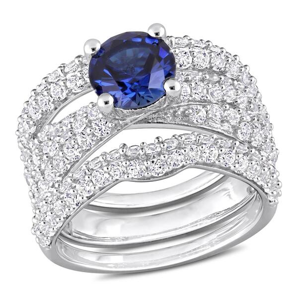 Gemstone Classics&#40;tm&#41; Sterling Silver Created Sapphire Bridal Set - image 