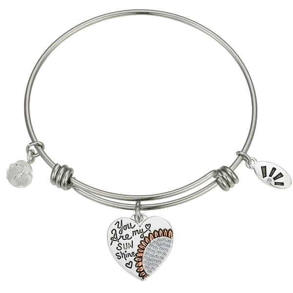 Shine You Make Me Happy Flower Crystal Two-Tone Bangle Bracelet - image 