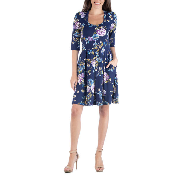 Womens 24/7 Comfort Apparel Floral Fit & Flare Dress - image 