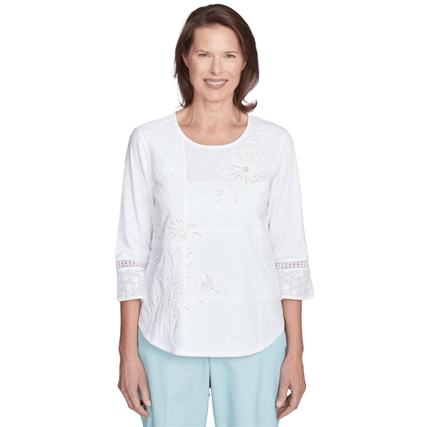 Petite Alfred Dunner St. Thomas Lace Patchwork Blouse - image 
