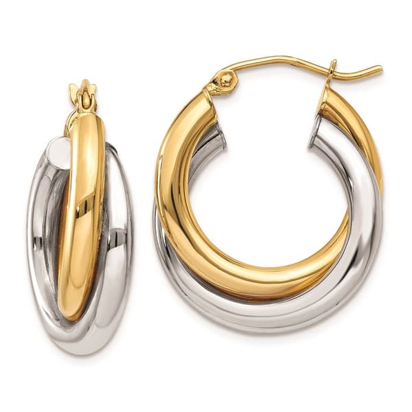 Gold Classics&#40;tm&#41; 14kt. Two-Tone 14x7mm Double Hoop Earrings - image 