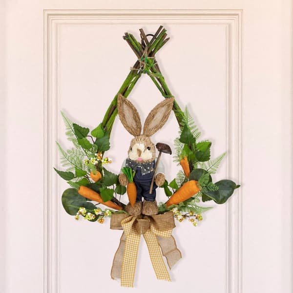 Northlight Seasonal Farmer Bunny Moss Teardrop Easter Wreath