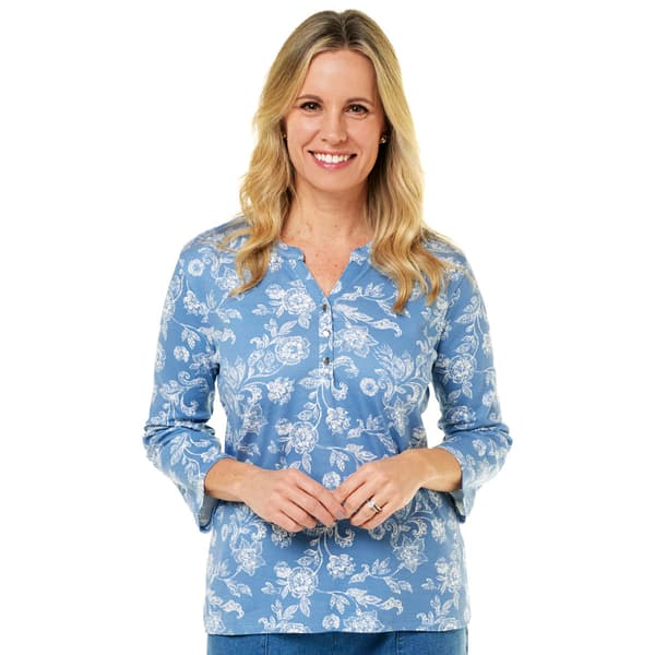 Plus Size Hasting & Smith 3/4 Sleeve Floral Henley Tee - image 