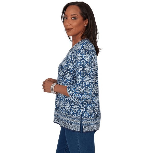 Womens Alfred Dunner Classics 3/4 Sleeve Medallion Blouse