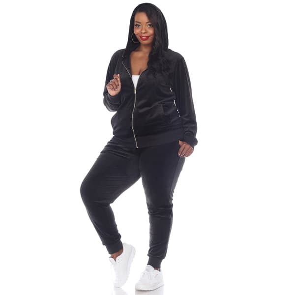 Plus Size White Mark Two Piece Velour Tracksuit Set
