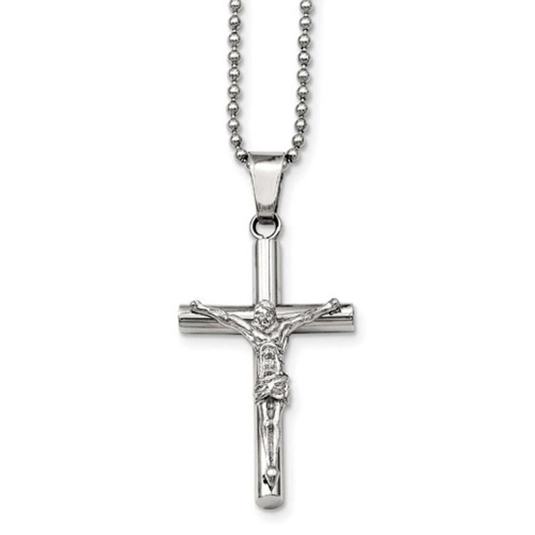Mens Gentlemen's Classics(tm) Polished Steel Crucifix Cross Necklace